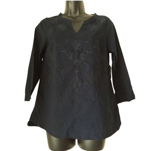 Old Navy Top Shirt Blue Cotton 3/4 Sleeve V-neck